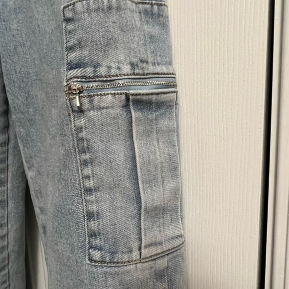 Weworewhat Womens Cargo Jeans Y2K Utility Stretch Denim Straight Jeans M 90s - Picture 4 of 9